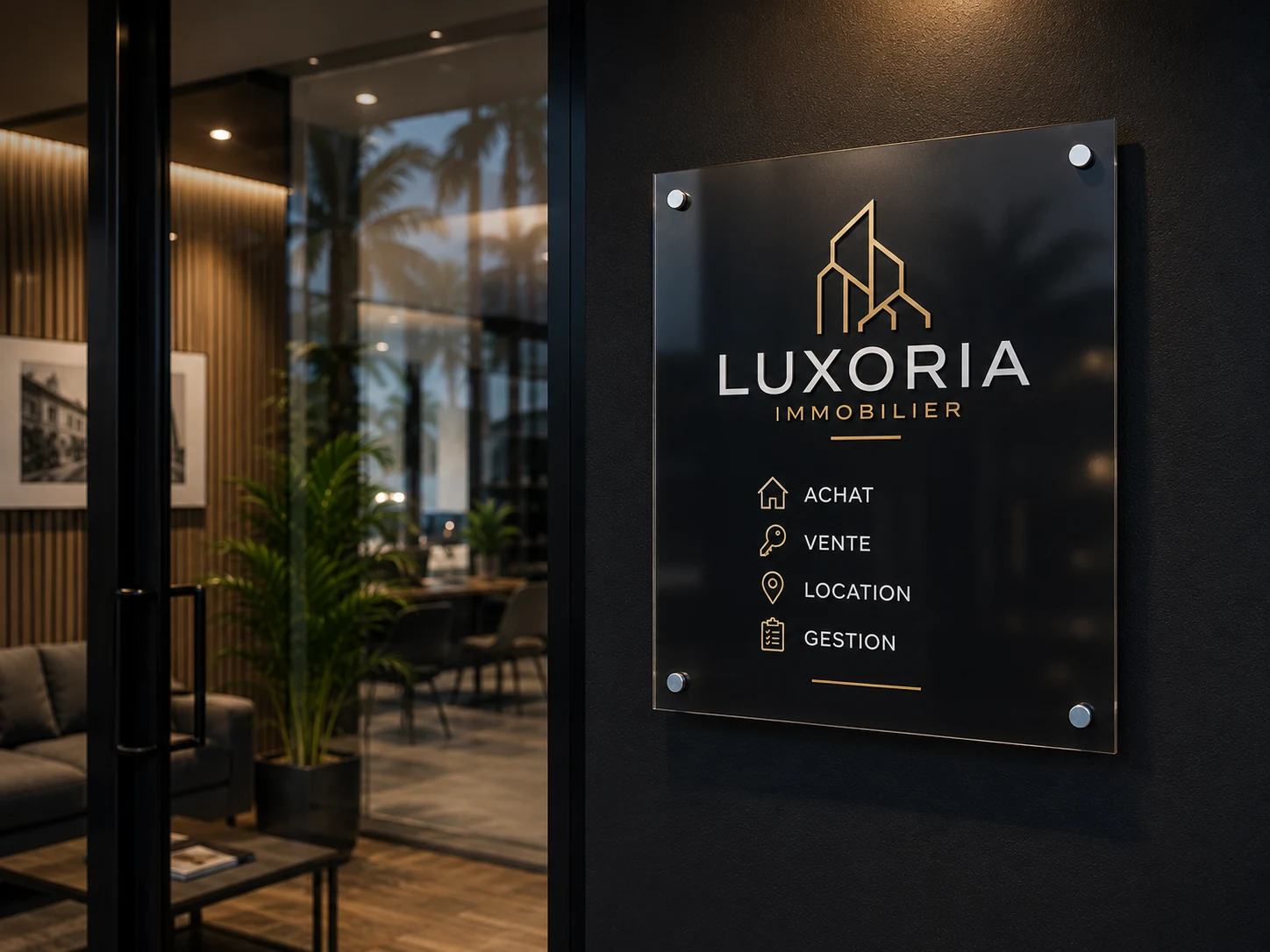 Visuel conceptuel de signalétique intérieure pour bureaux et cabinets professionnels à La Réunion — VERTEX